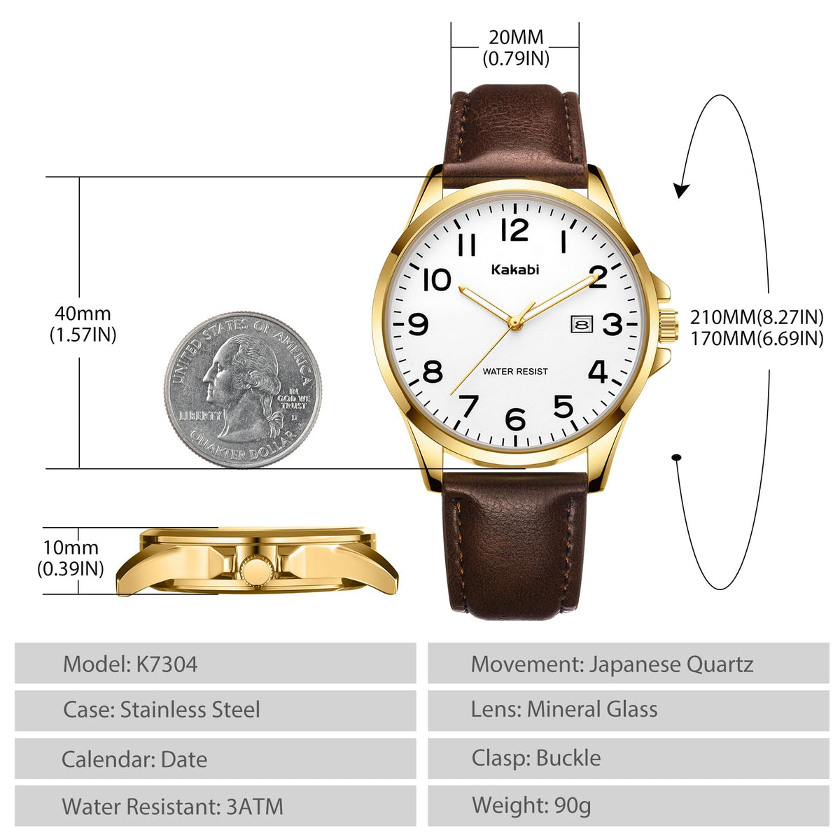 Men Fashion Minimalist Waterproof Quartz Analog Date Leather Strap Watch K45050