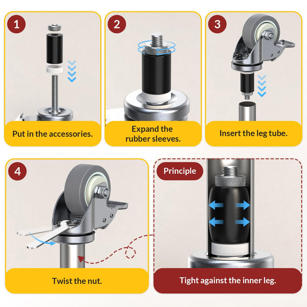 3 Inch Expanding Stem Locking Swivel Casters Set of 4 T7697