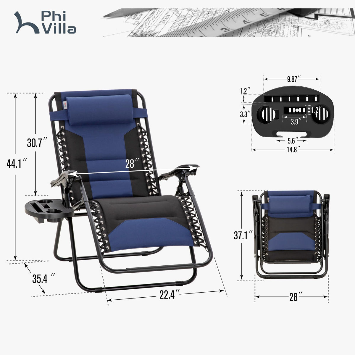 Zero Gravity Chairs Set of 2 Navy U844