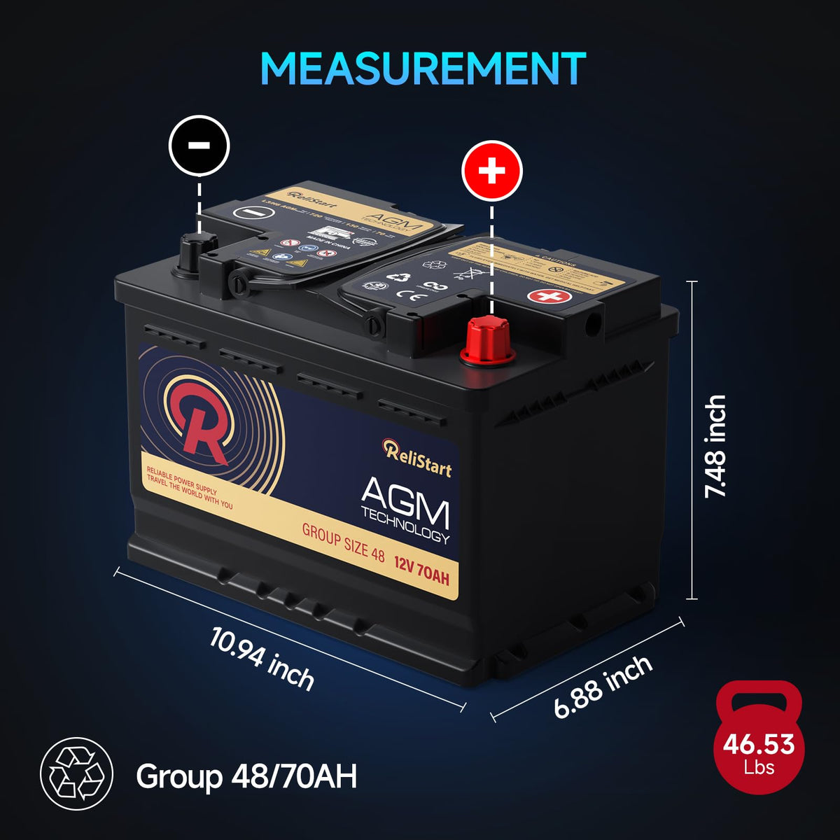 12V 70Ah H6 Group 48 Car Battery I606