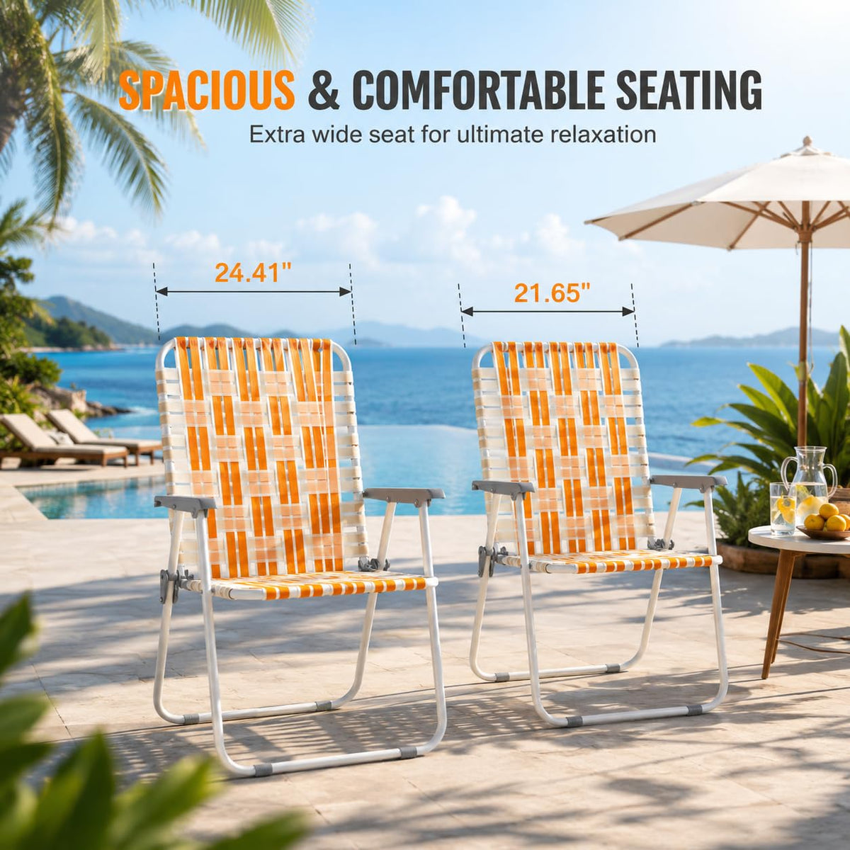 Webbed Foldable Metal Patio Chairs Set of 2 T5693