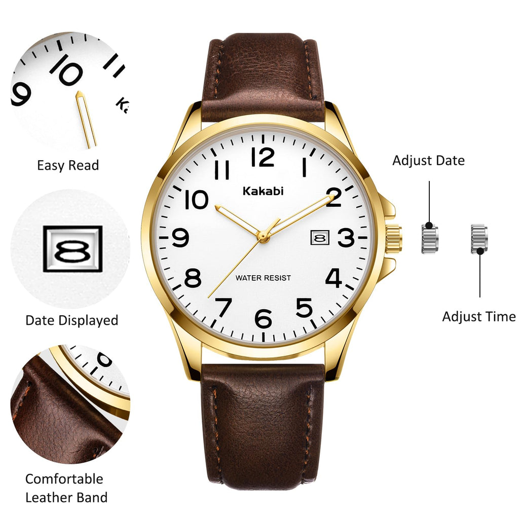 Men Fashion Minimalist Waterproof Quartz Analog Date Leather Strap Watch K45050