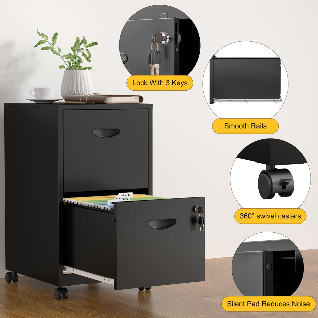 2 Drawer Black Metal File Cabinet with Lock V580095