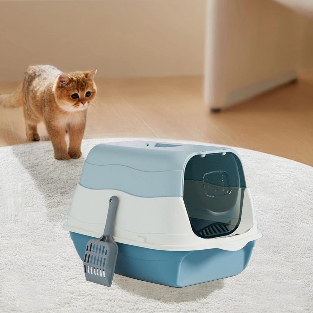 Enclosed Cat Litter Box with Lid and Scoop A369432