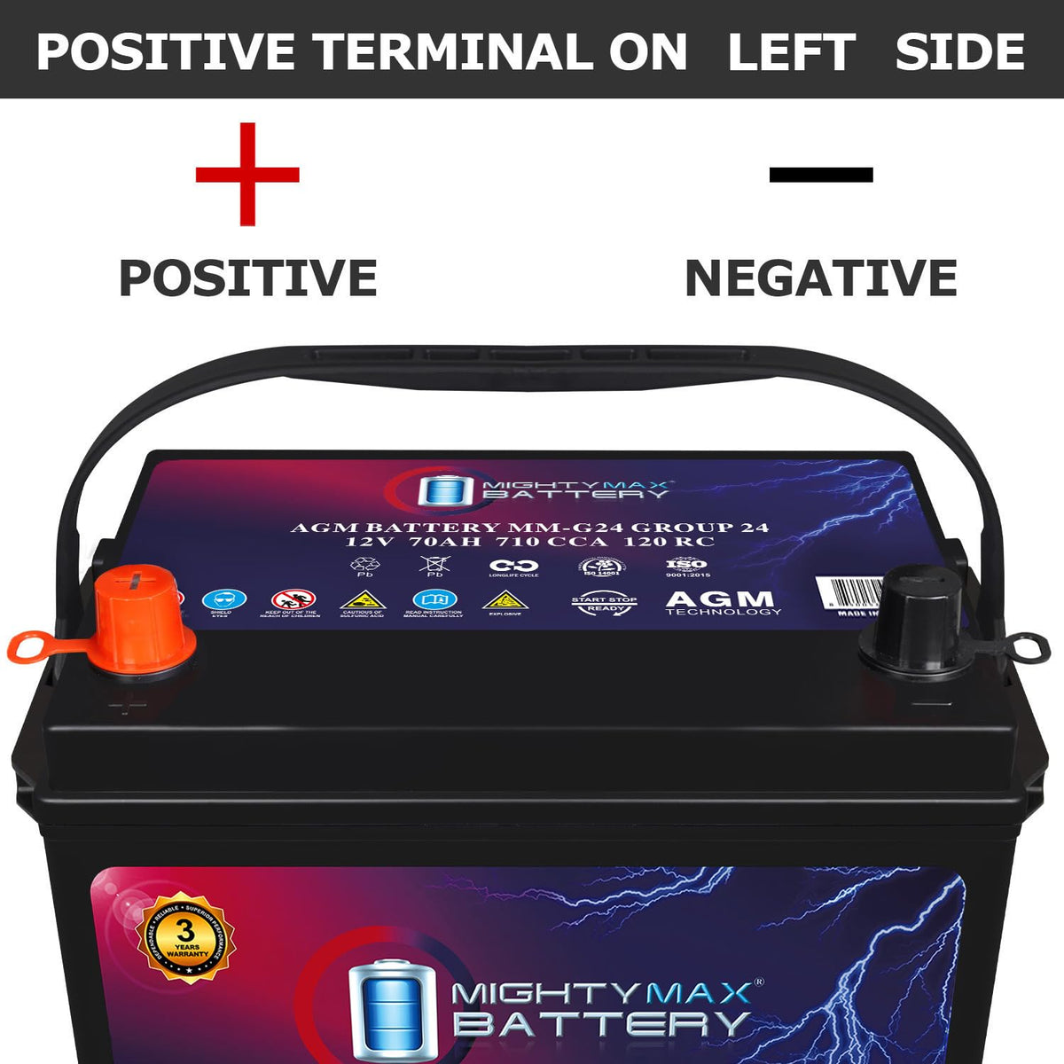 12V 70Ah 710 CCA Group Size 24 Replacement Battery R48353