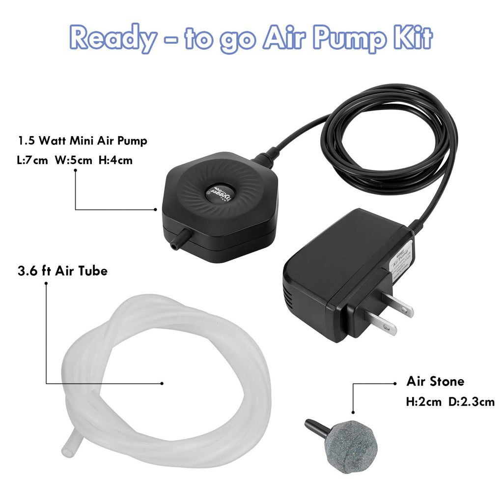 Quiet Mini Aquarium Air Pump with Air Stone Tubing Suction Cup H265