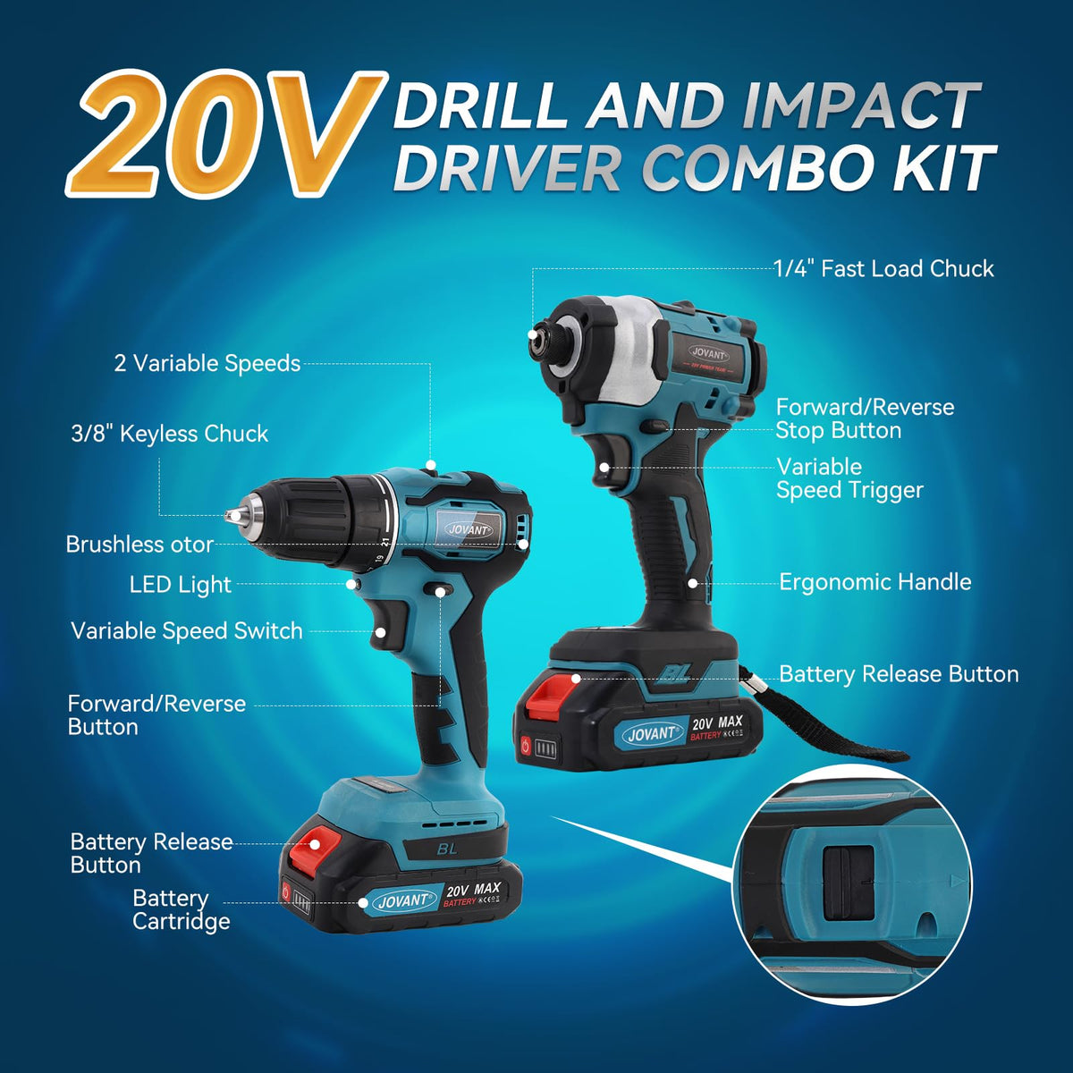 Cordless Drill and Impact Driver Combo Kit with 2 Batteries M500340