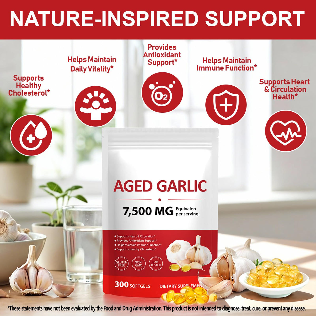2 Years Aged Garlic Extract Capsules 300 Count Gluten-Free E3954