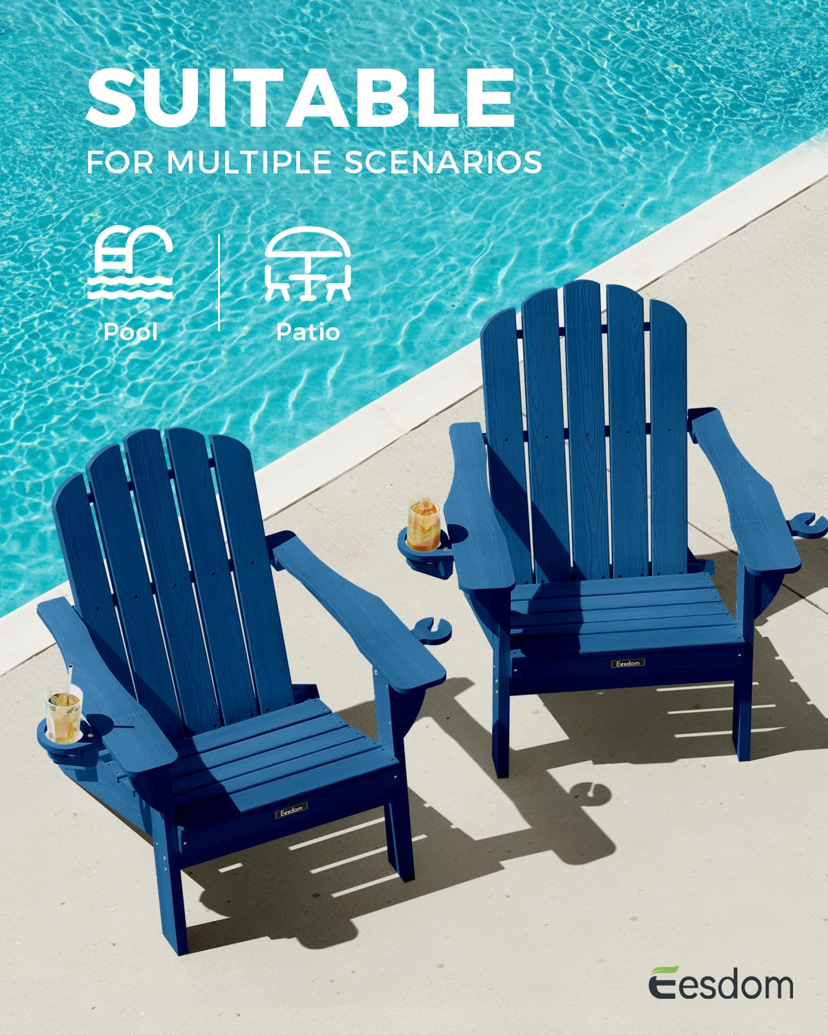 Folding Adirondack Chairs Set of 4 with 2 Cup Holders D590