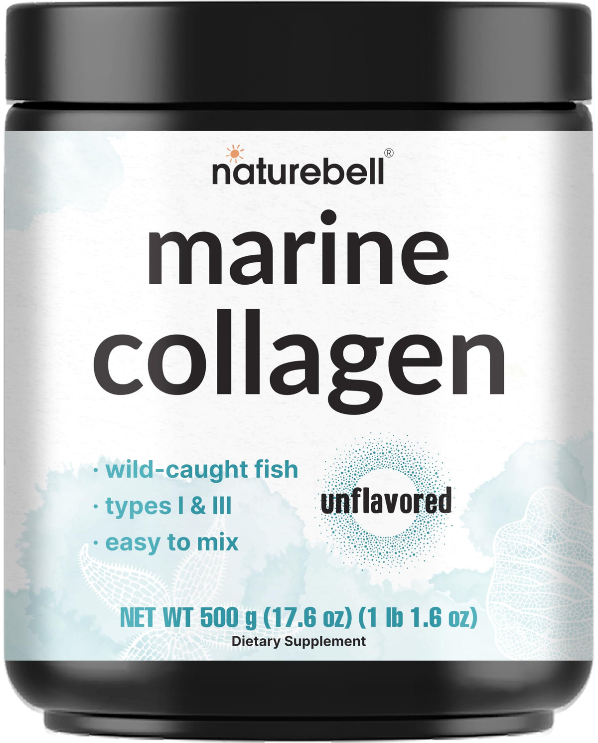 Marine Collagen Powder, 500g Hydrolyzed Type I & III Peptides, Unflavored Q1569