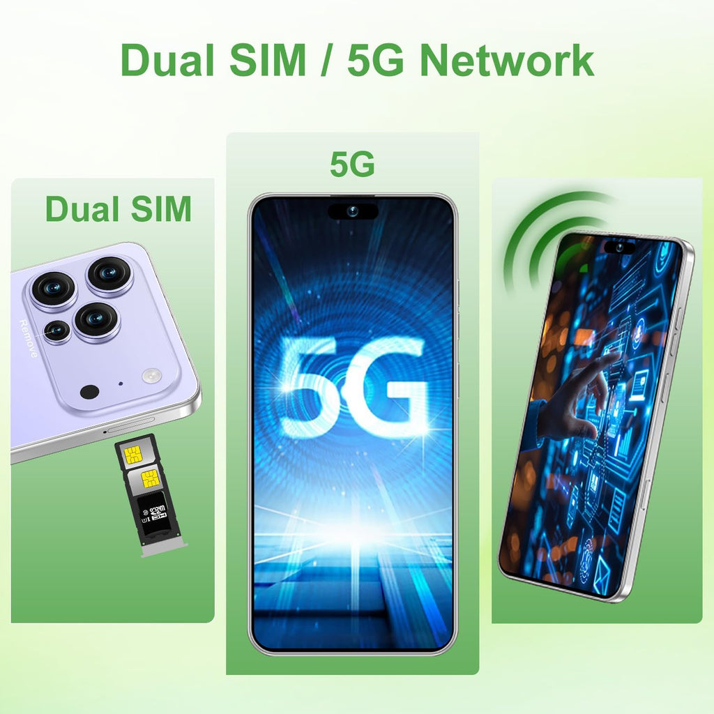 Unlocked Cell Phone 16GB+512GB Smartphone 6.99" HD Screen Android 15 5G 7000mAh (Purple) Y43535