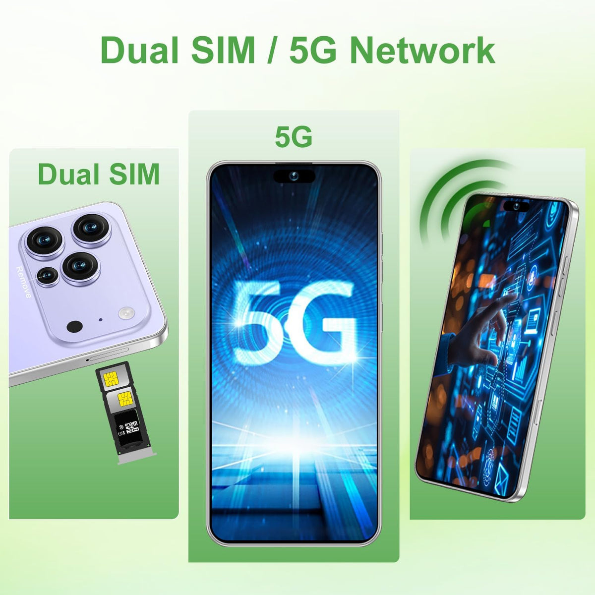 Unlocked Cell Phone 16GB+512GB Smartphone 6.99" HD Screen Android 15 5G 7000mAh (Purple) Y43535