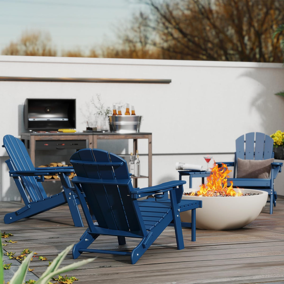 Adjustable Adirondack Chairs with Ottoman Set of 2 Blue G623395