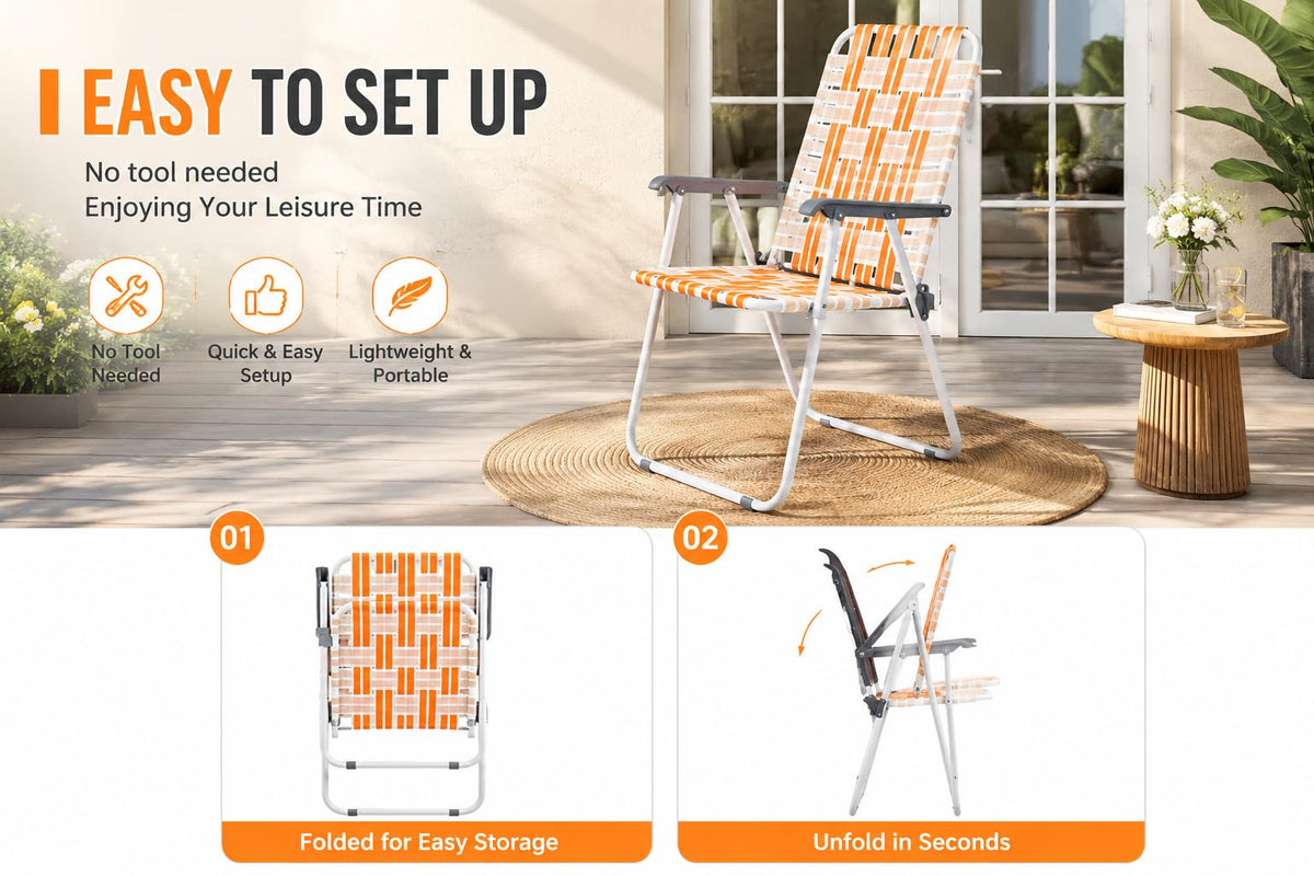 Webbed Foldable Metal Patio Chairs Set of 2 T5693