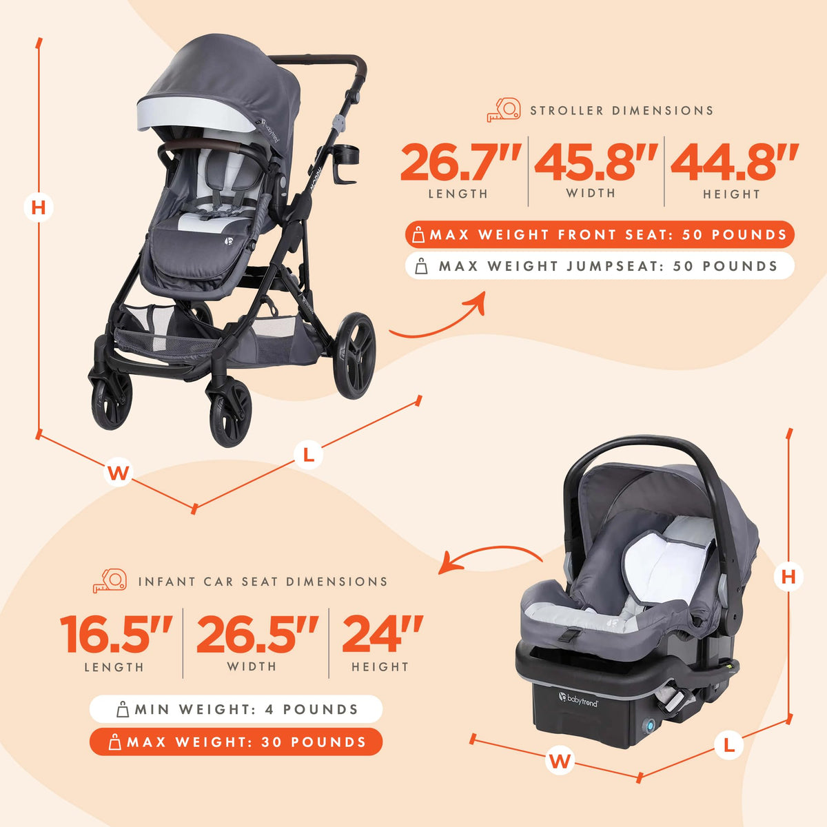 Single to Double Modular Stroller Travel System with Infant Car Seat Q1710