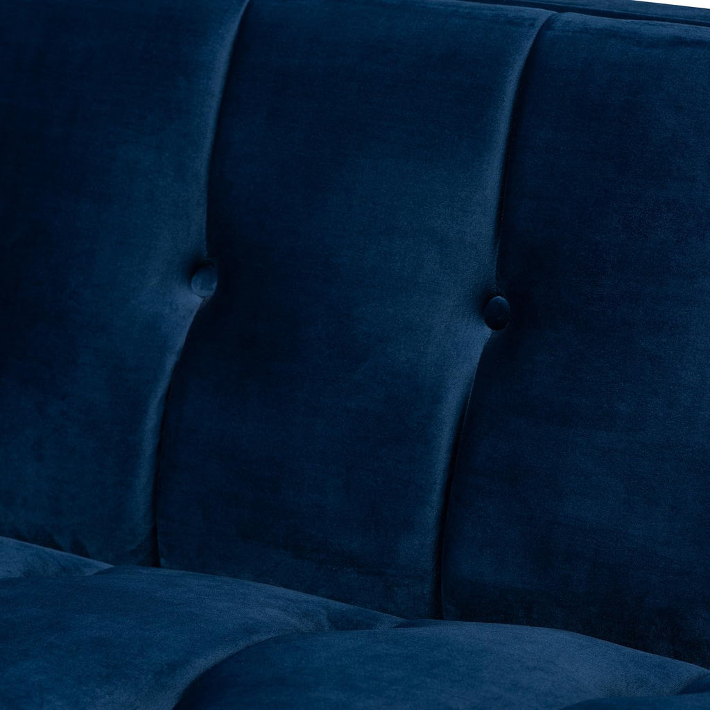 Navy Blue Velvet Button Tufted Gold Sofa D9450