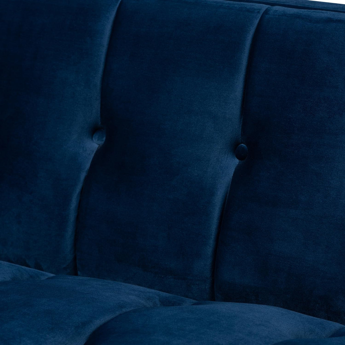 Navy Blue Velvet Button Tufted Gold Sofa D9450