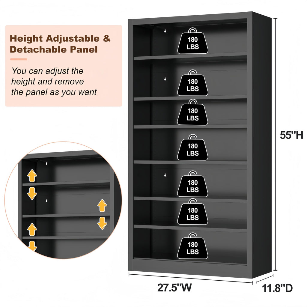 55" Metal Media Storage Cabinet with 6 Adjustable Shelves S293