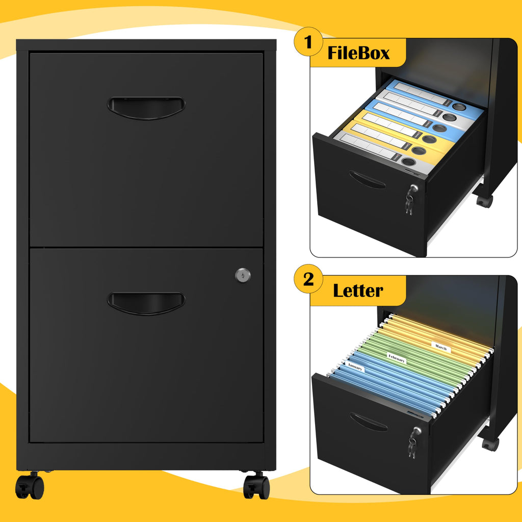 2 Drawer Black Metal File Cabinet with Lock V580095