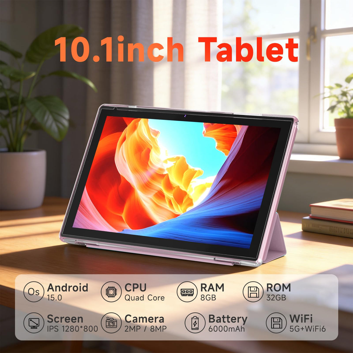 10 Inch Android Tablet, 8GB RAM 32GB Storage, HD IPS Display, 6000mAh Battery, with Case & Stylus Pen U1506