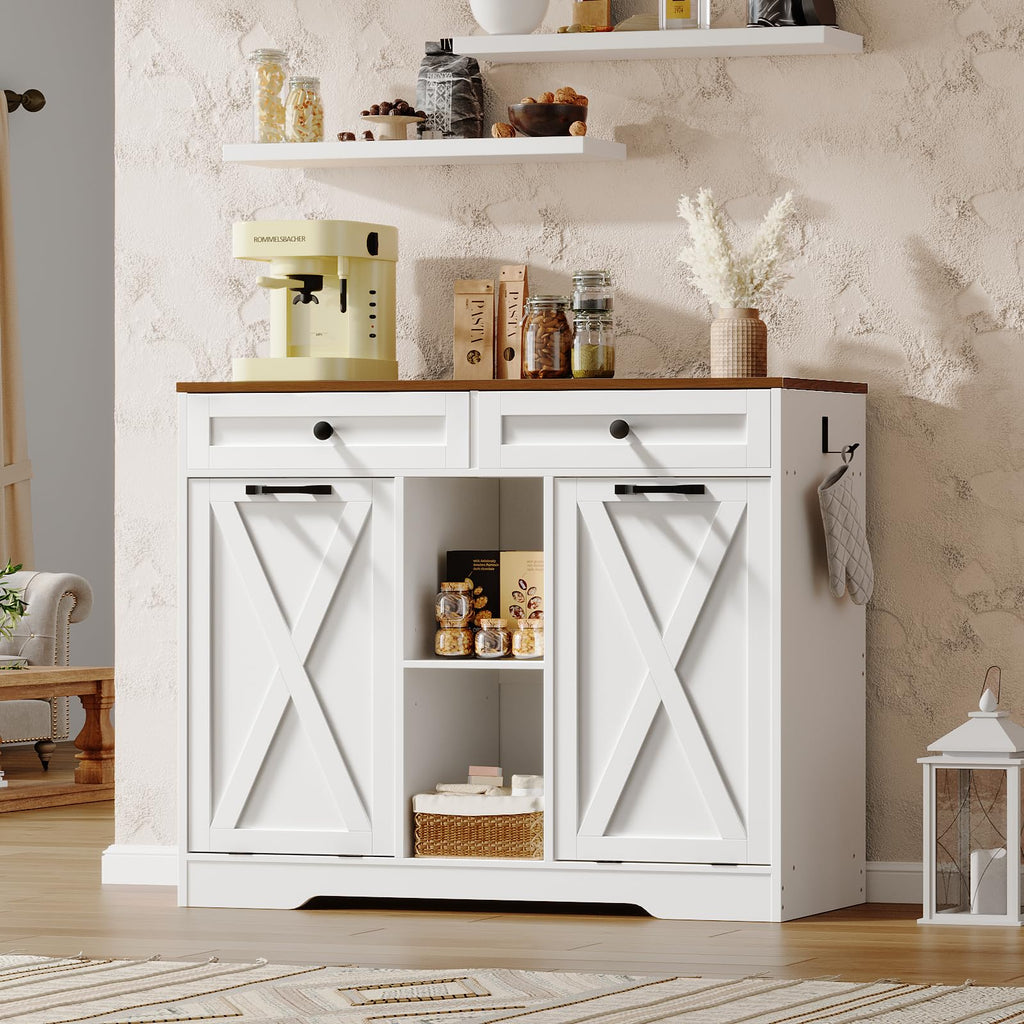 White and Walnut 23 Gallon Laundry Hamper Cabinet with 2 Drawers P19198
