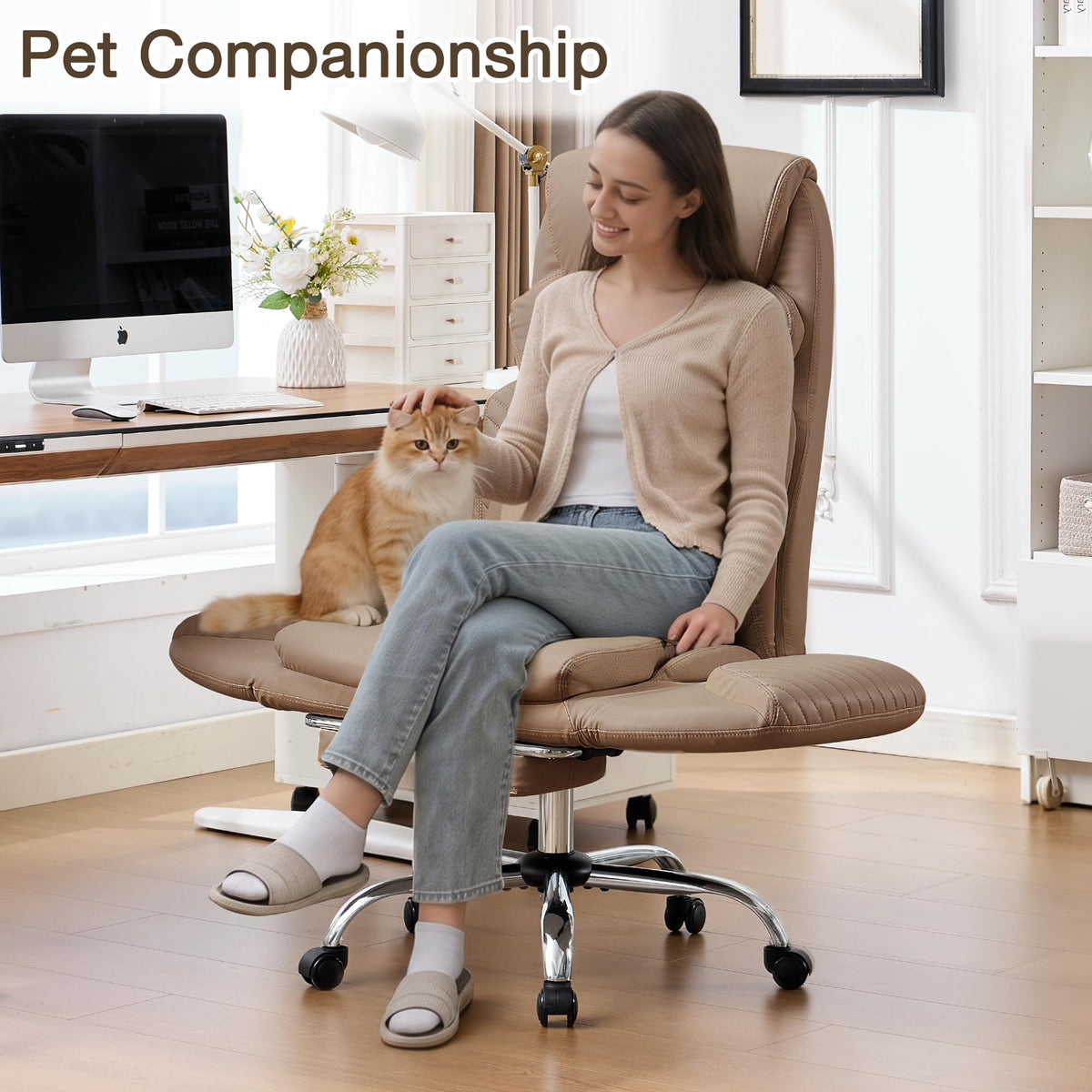 Cross Legged Office Chair with Flip Armrest and Footrest Brown N55538