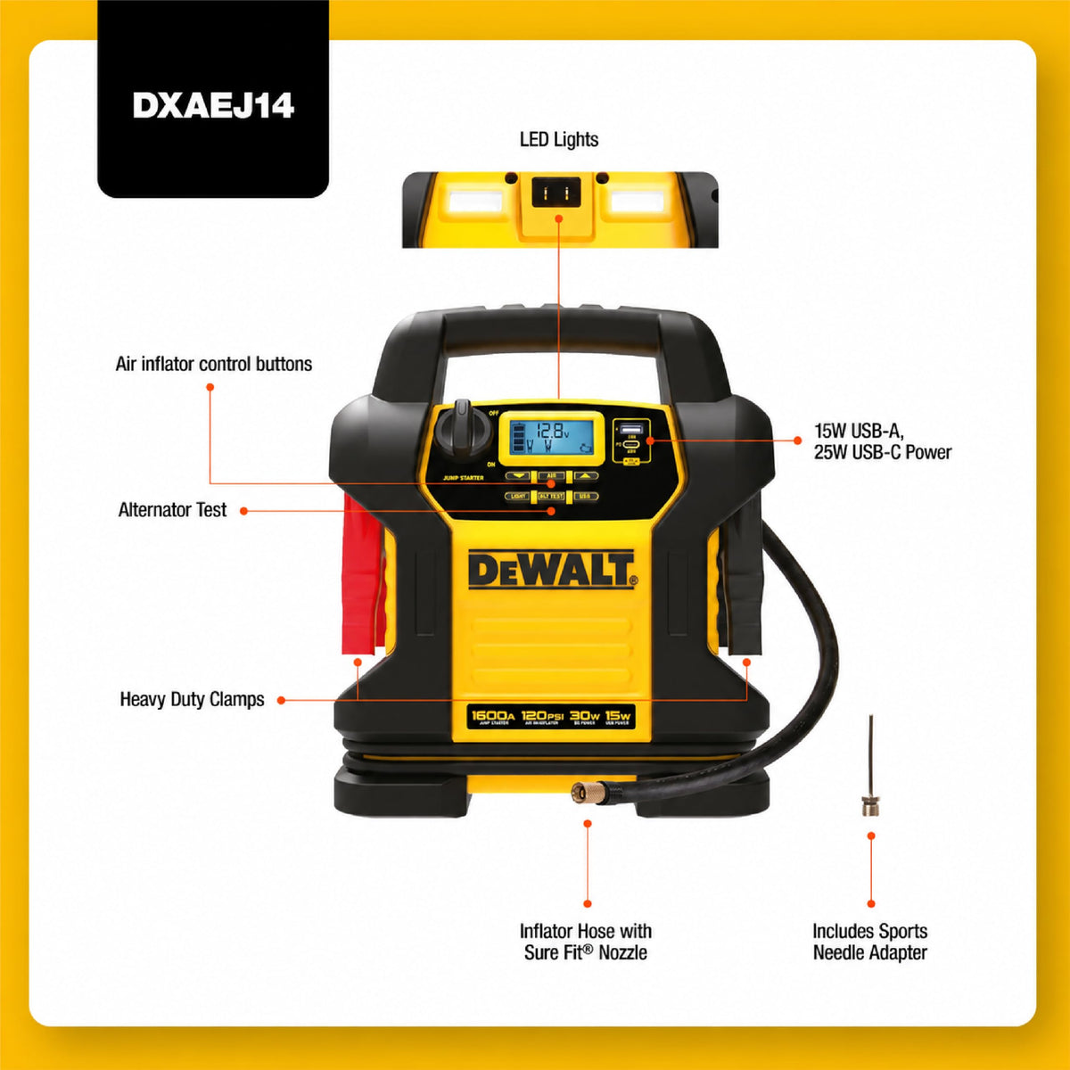 1600 Peak Amp Jump Starter with 120 PSI Air Inflator L5521