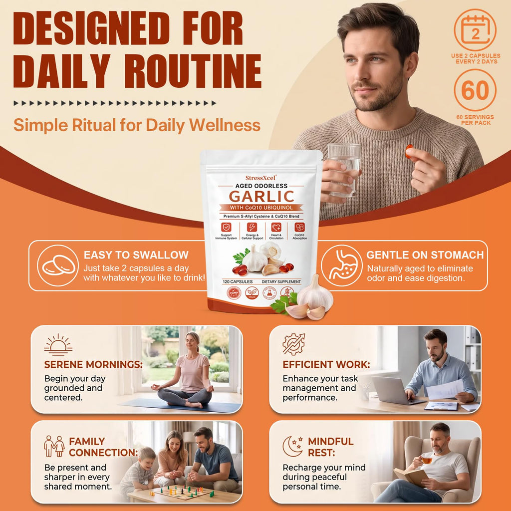 Odorless Garlic Extract Softgels with CoQ10 Ubiquinol and Vitamin K2 120 Softgels J86689