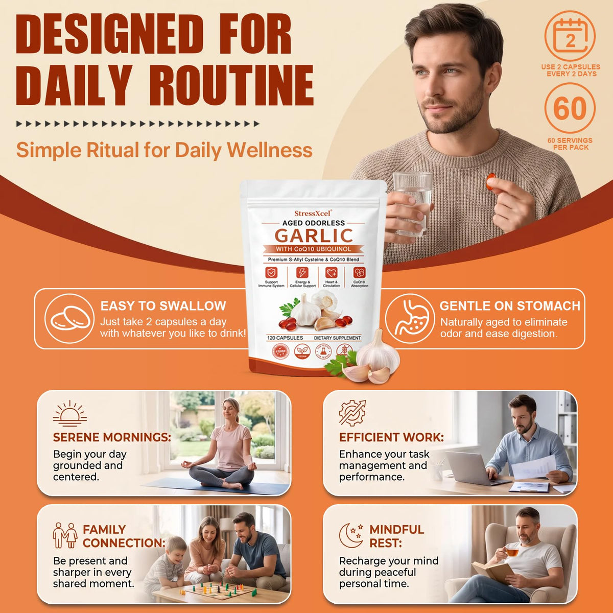Odorless Garlic Extract Softgels with CoQ10 Ubiquinol and Vitamin K2 120 Softgels J86689