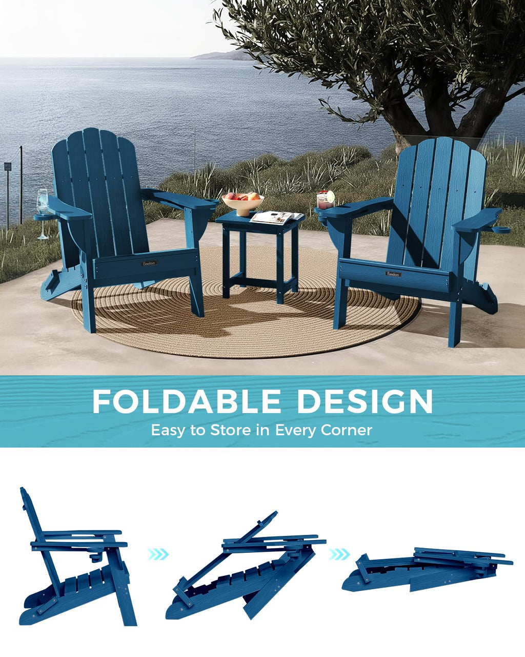 Folding Adirondack Chairs Set of 4 with 2 Cup Holders D590