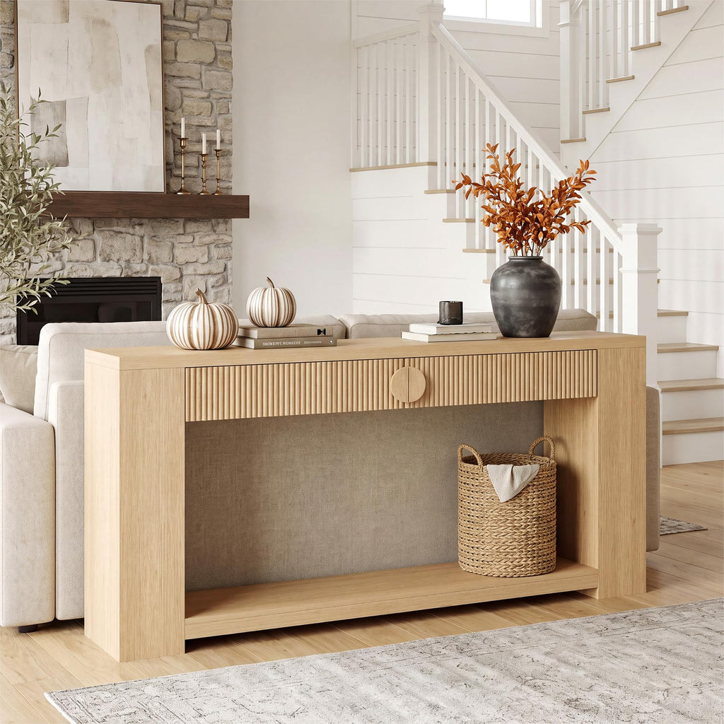 Oak Console Table with Storage Drawers H201145