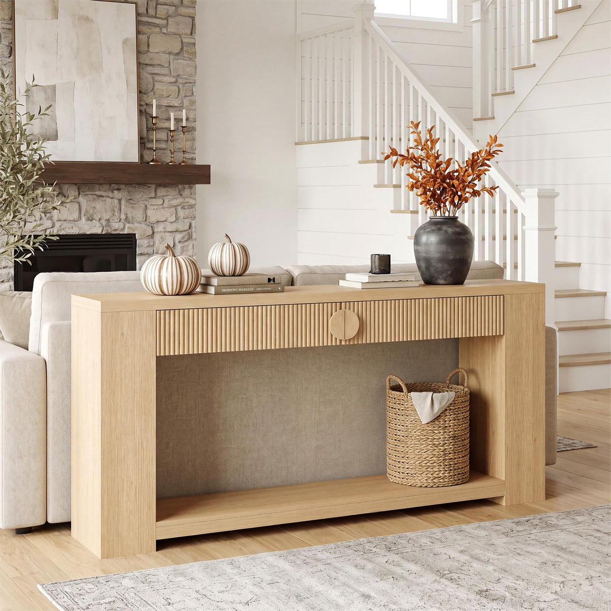 Oak Console Table with Storage Drawers H201145