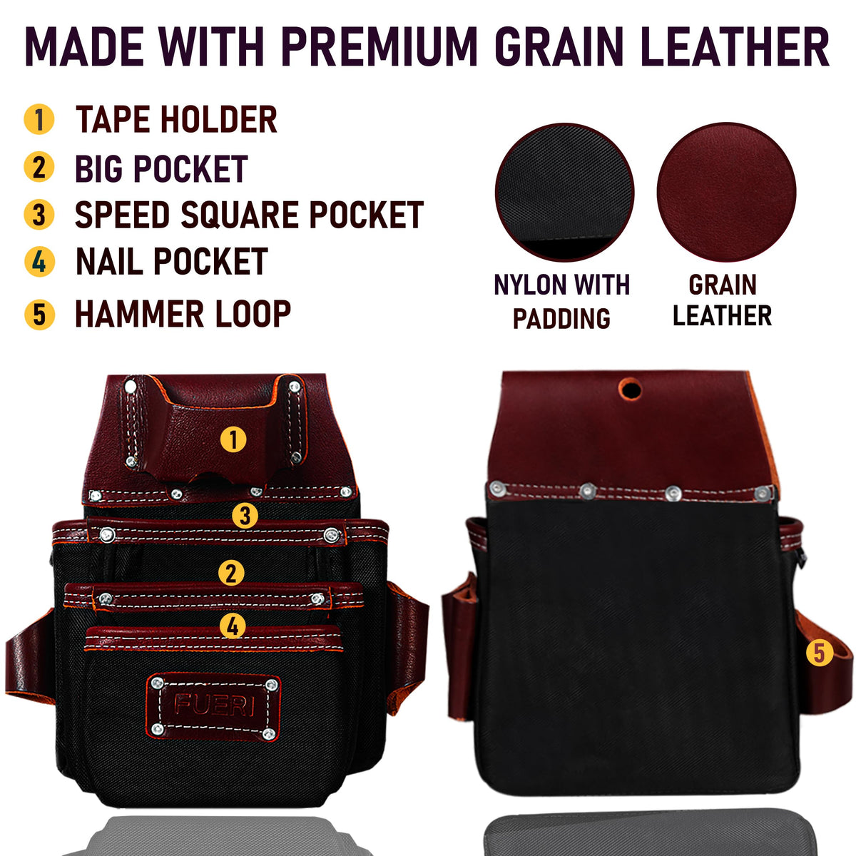 Heavy Duty Leather & 1680D Nylon 26 Pockets Electrician Tool Belt & Bag Combo Q572918