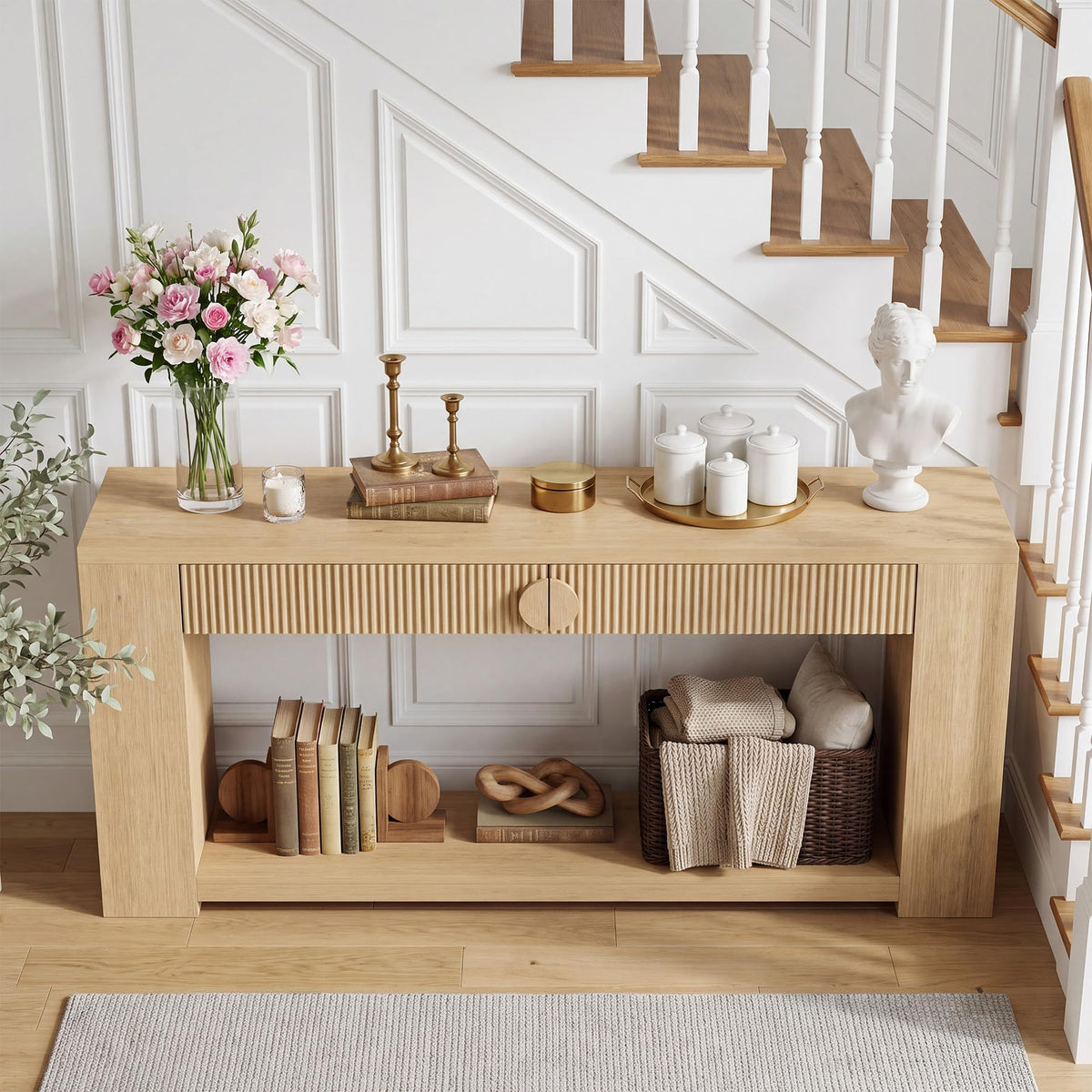 Oak Console Table with Storage Drawers H201145