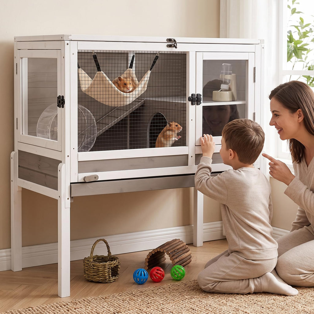 Wooden Two-Story Small Animals Cage with Pull Out Tray N38323
