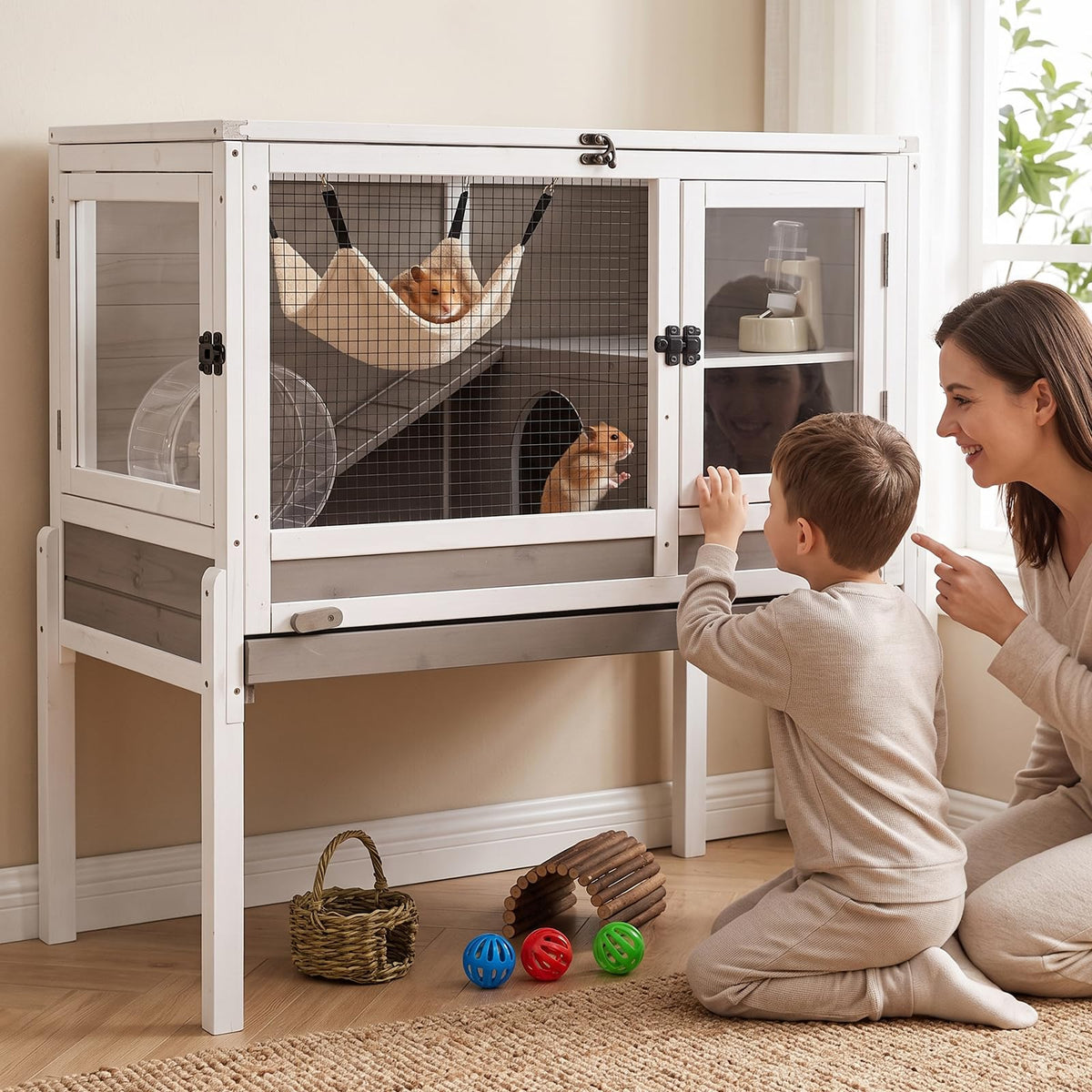 Wooden Two-Story Small Animals Cage with Pull Out Tray N38323