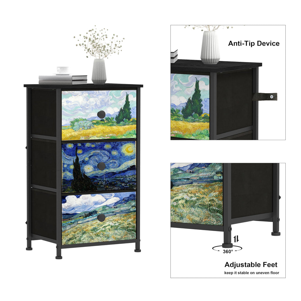 3 Drawer Dresser with Steel Frame Wood Top A34804