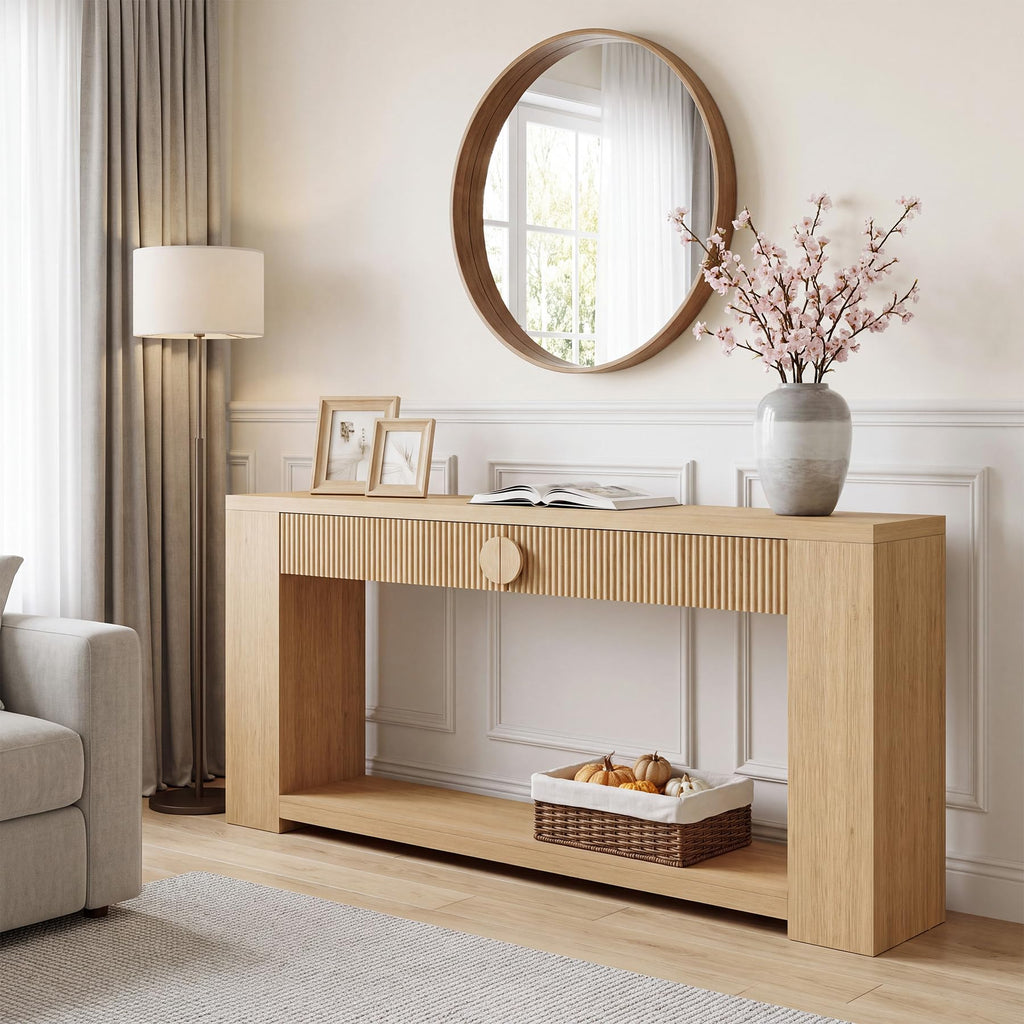 Oak Console Table with Storage Drawers H201145