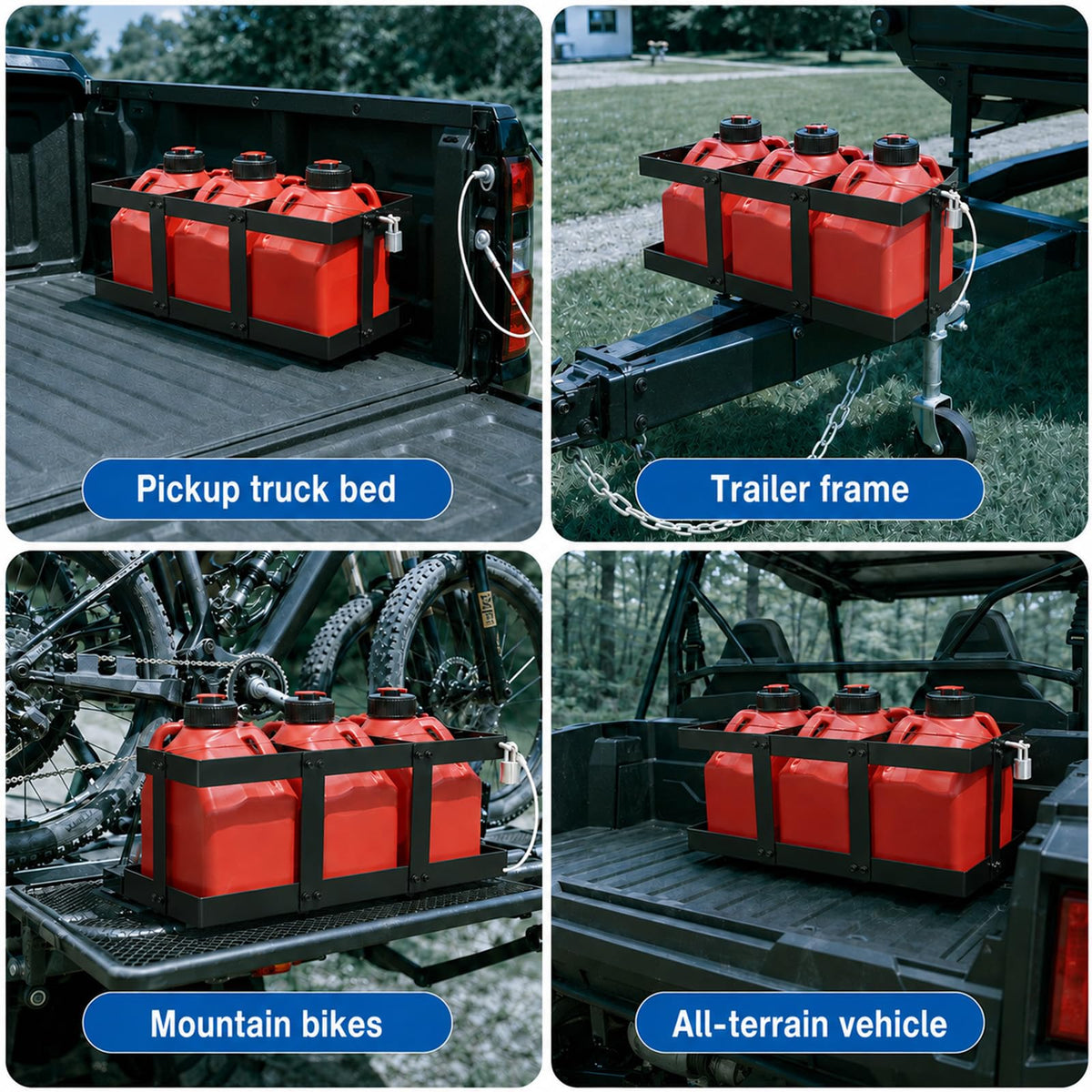 Stainless Steel Gas Can Holder for Three 5 Gallon Fuel Containers M876