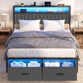 Full Bed Frame with 2 Drawers, LED Lights and Charging Station W918337
