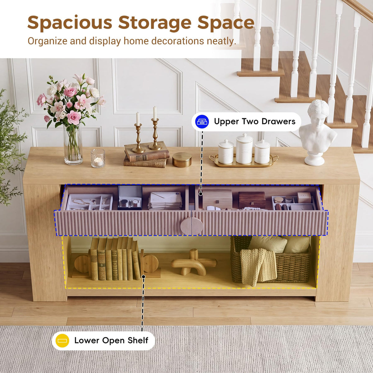 Oak Console Table with Storage Drawers H201145