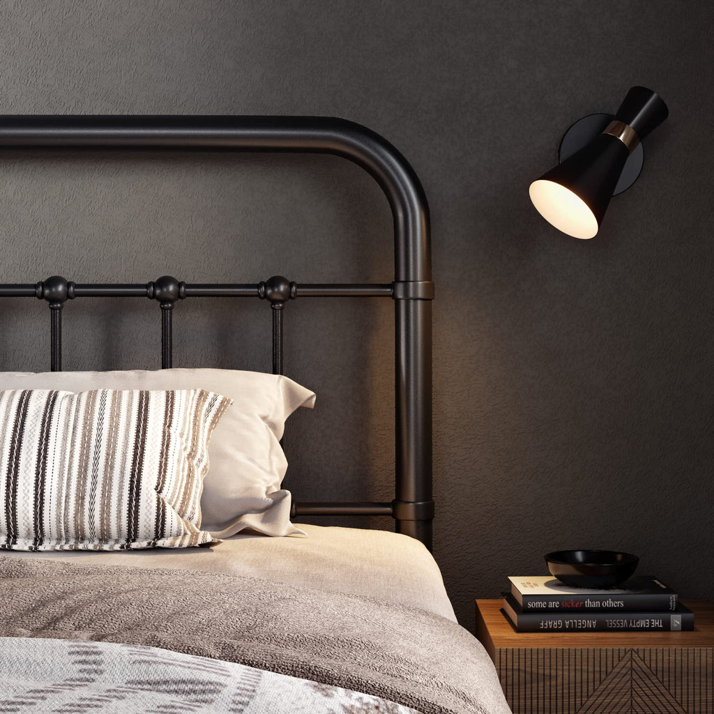 Full Metal Bed Frame with Victorian Iron-Art Headboard, Black L107