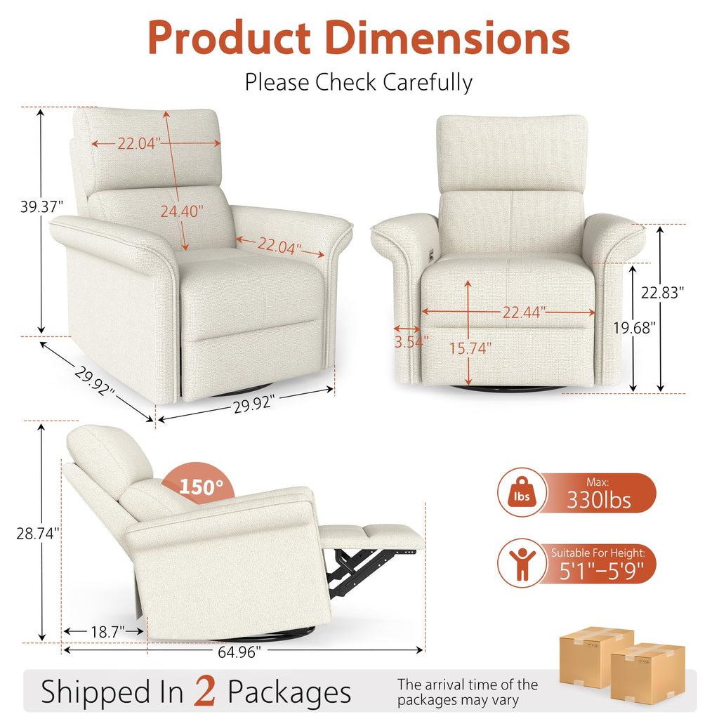 Fabric Light Gray Swivel Rocker Recliner Chair W145284