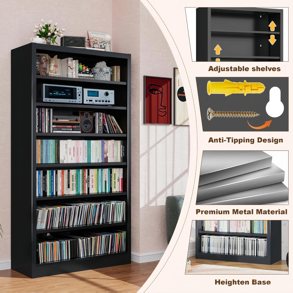 55" Metal Media Storage Cabinet with 6 Adjustable Shelves S293