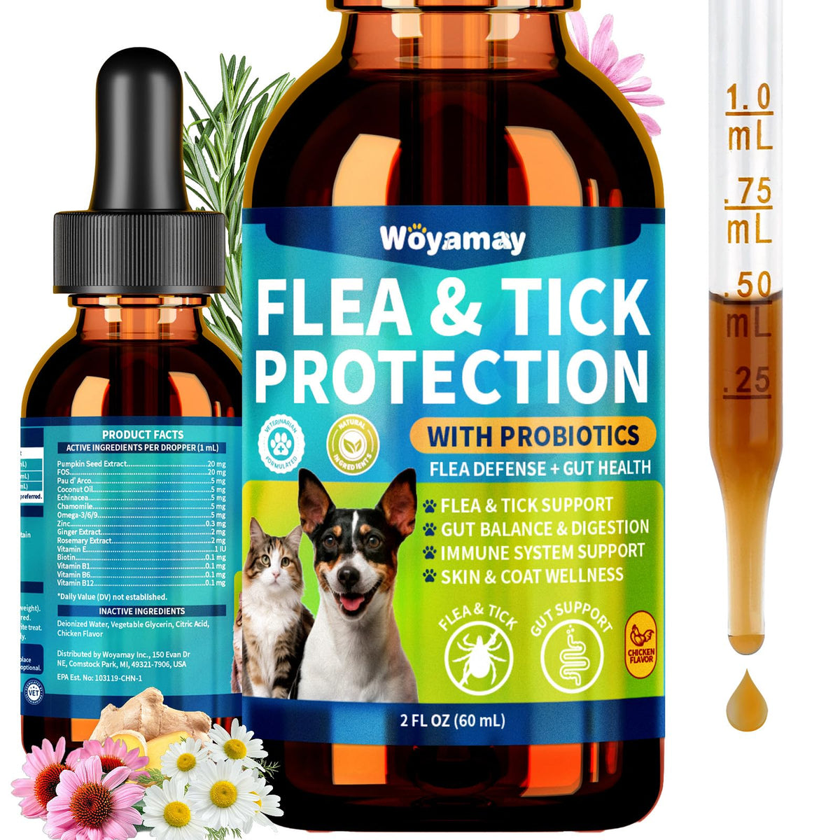 Flea and Tick Prevention Drops with Probiotics T98833
