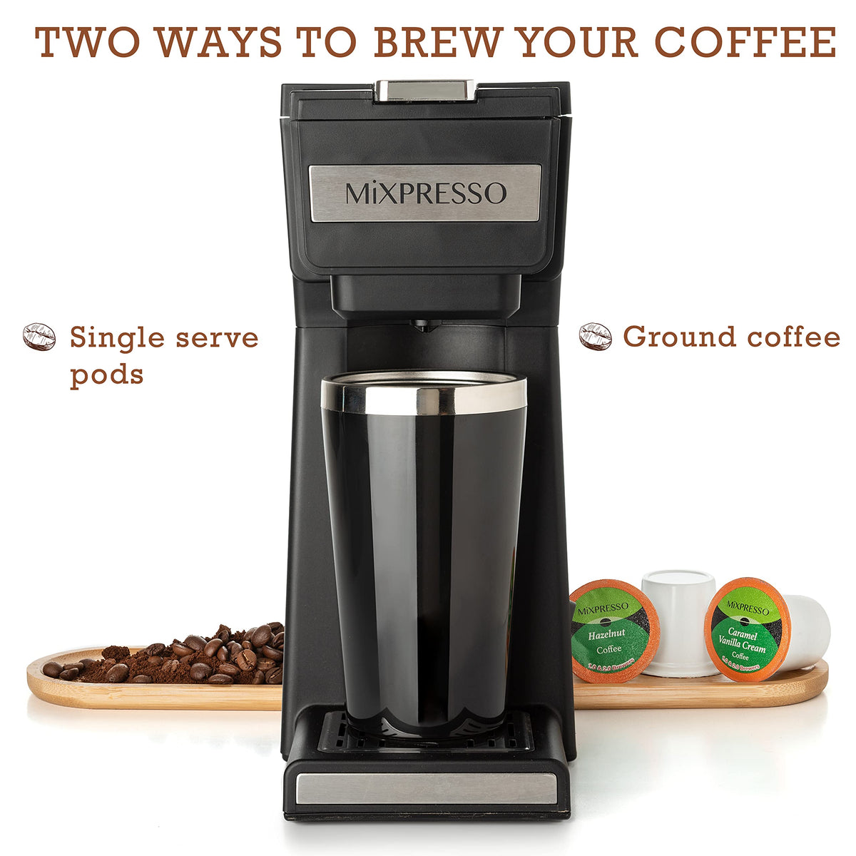 Single Serve Coffee Maker with 14oz Travel Mug & Reusable Filter T419597
