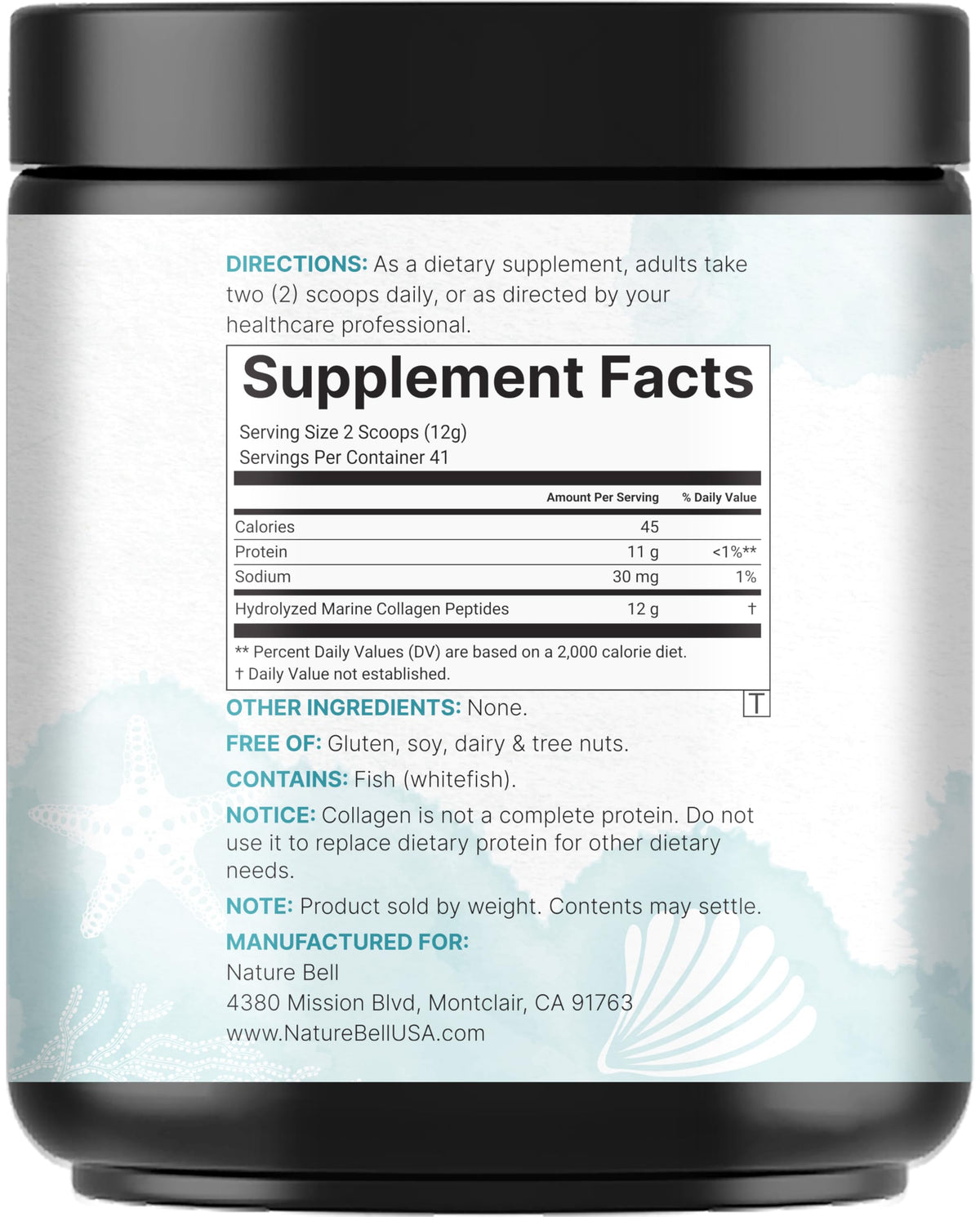 Marine Collagen Powder, 500g Hydrolyzed Type I & III Peptides, Unflavored Q1569