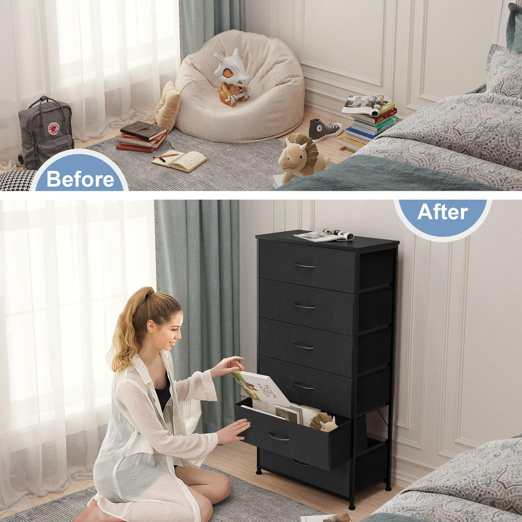 Black 6-Drawer Fabric Dresser Q553694
