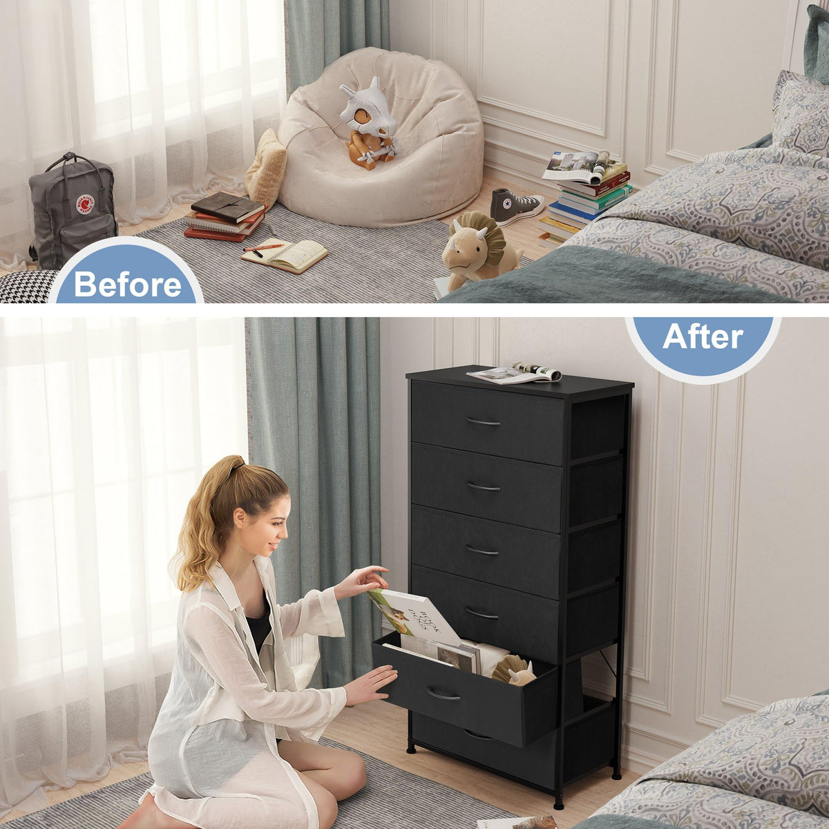 Black 6-Drawer Fabric Dresser Q553694