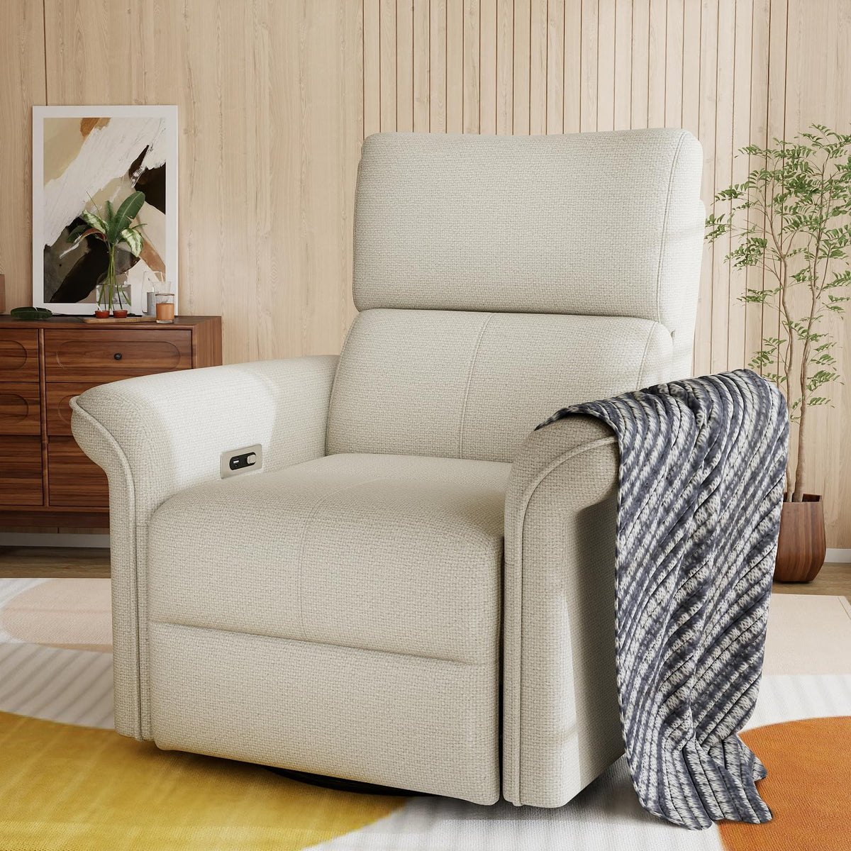 Fabric Light Gray Swivel Rocker Recliner Chair W145284